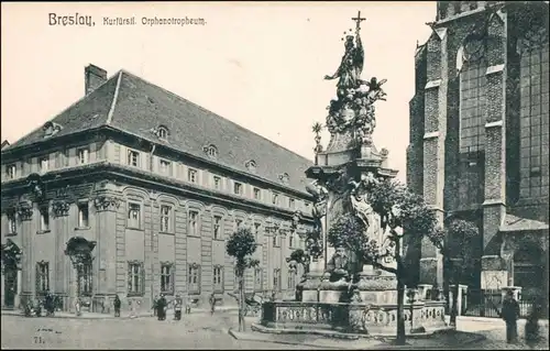Postcard Breslau Wrocław Kurfürstl. Brunnen - Orphanotropheum 1912 