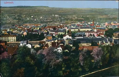 Ansichtskarte Lörrach Blick auf Stadt und Bahnhof 1915 