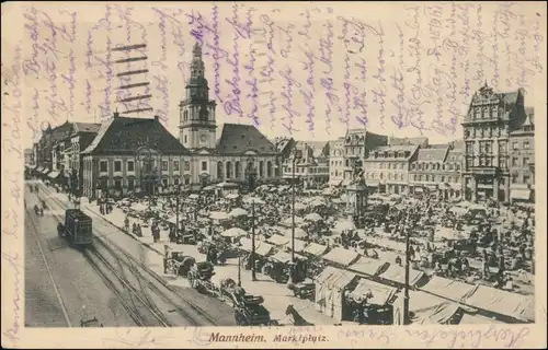 Ansichtskarte Mannheim Markttreiben - Alter Markt 1920 