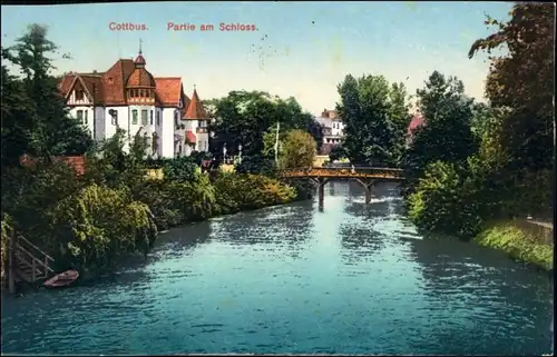 Ansichtskarte Cottbus Choćebuz Spreepartie am Schloss 1916 