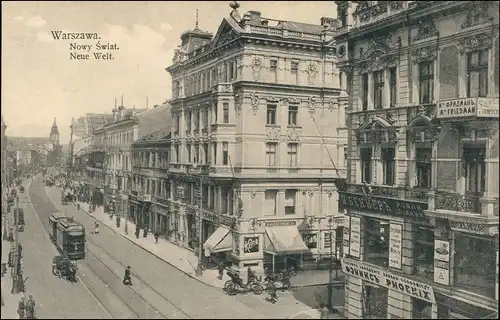 Postcard Warschau Warszawa Geschäfte - Straße - Neue Welt 1912 