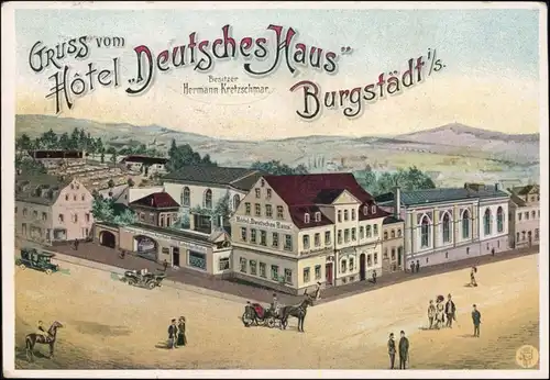 Ansichtskarte Burgstädt Künstlerkarte: Hotel Deutsches Haus 1922 