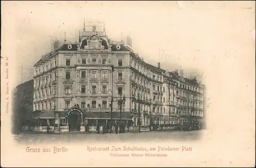 Ansichtskarte Tiergarten-Berlin Restaurant Schultheiss - Potsdamerplatz 1903 