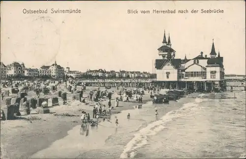 Swinemünde Świnoujście Blick vom Herrenbad auf die Seebrücke 1917 