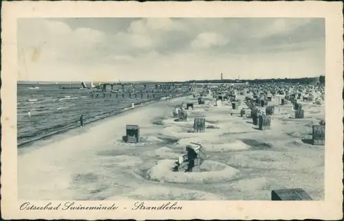 Swinemünde Świnoujście Strandleben - Körbe Blick gen Osternothafen 1934 