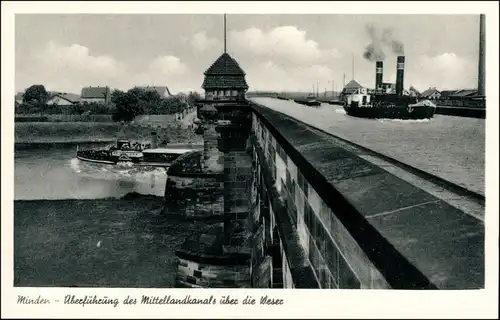 Ansichtskarte Minden Dampfer - Überführung des Mittellandkanals 1954 