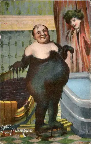 Ansichtskarte  Scherzkarte Moorbad - Mann voll Schlamm 1908 
