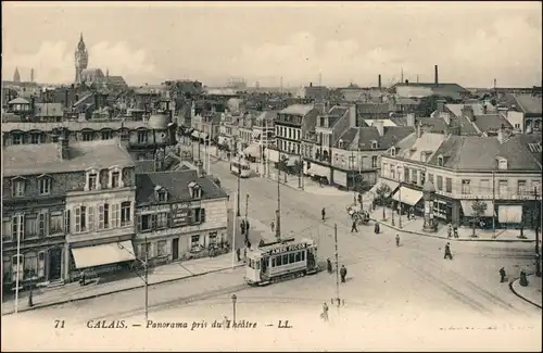 CPA Calais Straßen und Straßenbahn 1912 