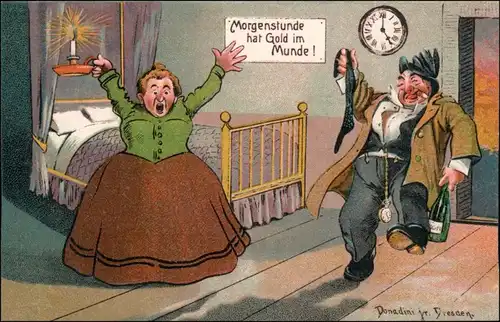  Frau wir erschreckt Scherzkarte - Künstlerkarte Donadini Dresden 1920 