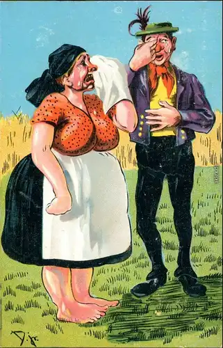  Bauer und Bäuerin Scherzkarte - Künstlerkarte Donadini Dresden 1920 