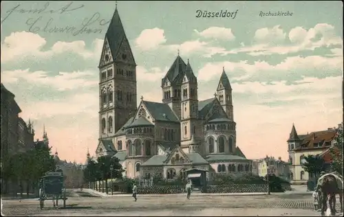 Ansichtskarte Düsseldorf Straßenpartie, Kutsche, Rochuskirche 1901 