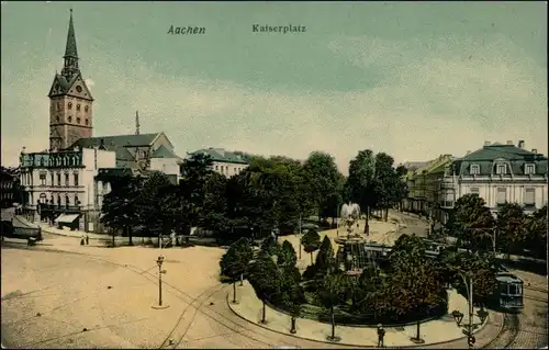 Ansichtskarte Aachen Straßenbahn - Kaiserplatz 1914 