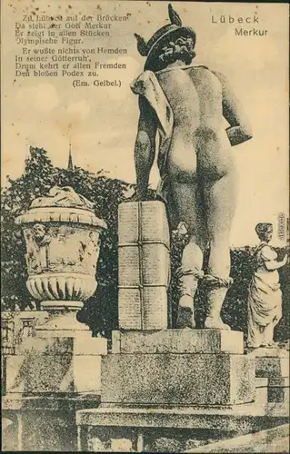 Ansichtskarte Lübeck Brückenfigur - Merkur 1925 