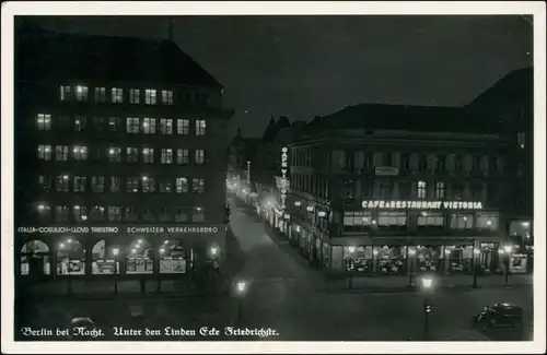Ansichtskarte Mitte-Berlin Unter den Linden bei Nacht - Cafe Viktoria 1932 