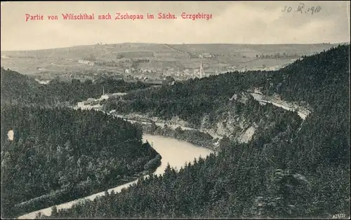 Ansichtskarte Zschopau Partie von Wilischthal nach Zschopau Erzgebirge 1914 