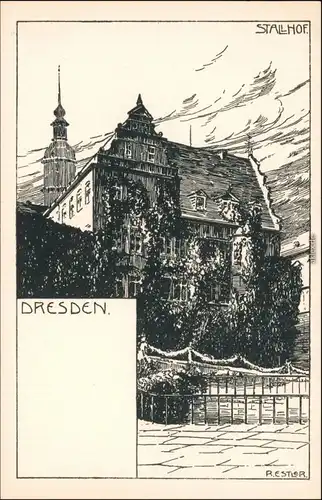 Ansichtskarte Innere Altstadt-Dresden Künstlerkarte - Stallhof 1925 