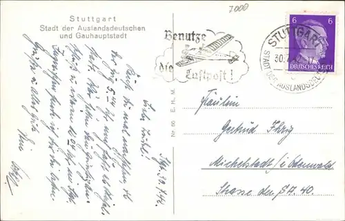 Ansichtskarte Stuttgart Schloß Villa Berg 1942 