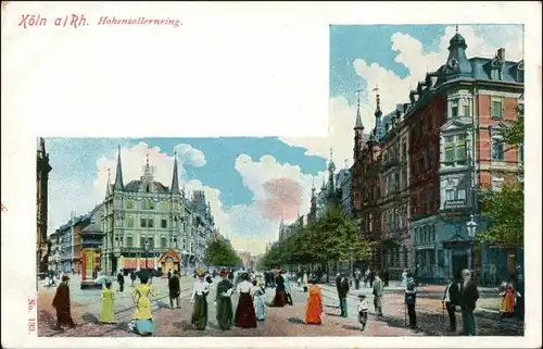 Ansichtskarte Köln belebter Hohenzollernring 1906 