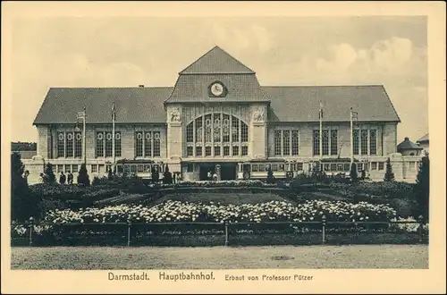 Ansichtskarte Darmstadt Straßenbahn - Hauptbahnhof 1922 