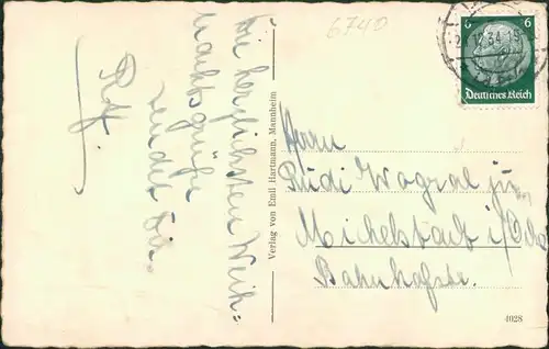 Landau in der Pfalz Straßenpartie - Schlößchen und Marienkirche 1934 