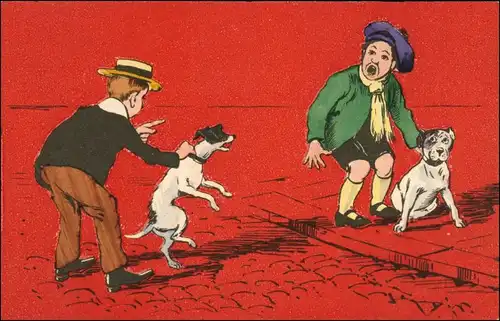 Ansichtskarte  Herrchen und Hunde Donadini Dresden Scherz Künstlerkarte 1920 