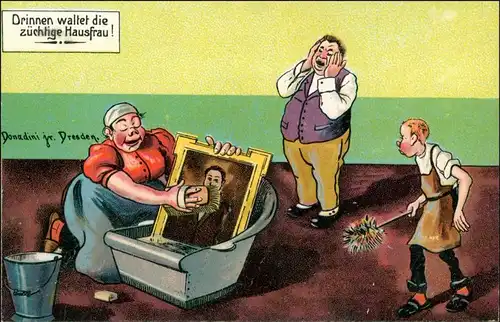  Frau wäscht Gemälde Donadini Dresden Scherz Künstlerkarte 1920 