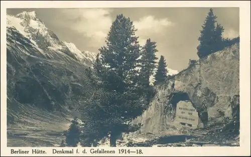 Ansichtskarte Ginzling-Mayrhofen Berliner Hütte Denkmal WK1 1930 