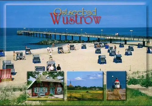 Ansichtskarte Wustrow (Ostseebad) Strand mit Strandkörben, Seebrücke 1995