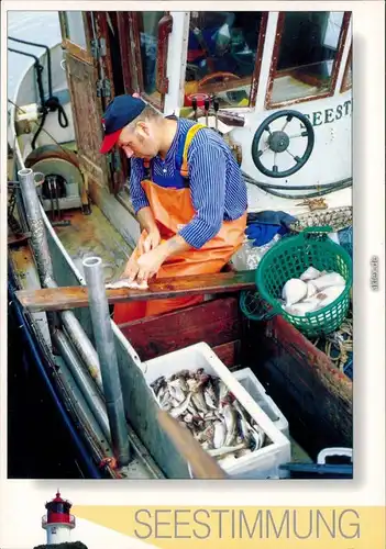 Ansichtskarte  Seestimmung - Fischer auf dem Kutter 1995