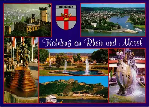 Ansichtskarte Koblenz Burg, Panorama, Brunnen, Deutsches Eck 1993