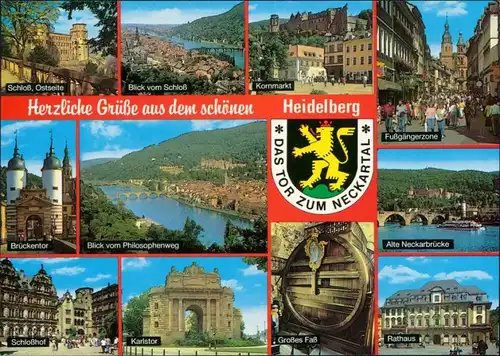 Heidelberg Schloss, Kornmarkt, Brückentor, Karlstor, Rathaus 1995