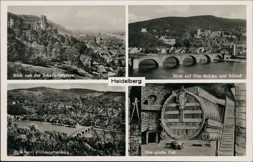 Ansichtskarte Heidelberg Schloss, Alte Brücke, Panorama, das große Faß 1933