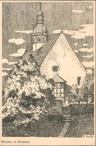 Ansichtskarte  Künstlerkarte v. G. Roller: Kirche in Krischa 1930