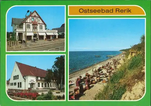Ansichtskarte Rerik Straße, Geschäft, Strand mit Strandkörben 1989