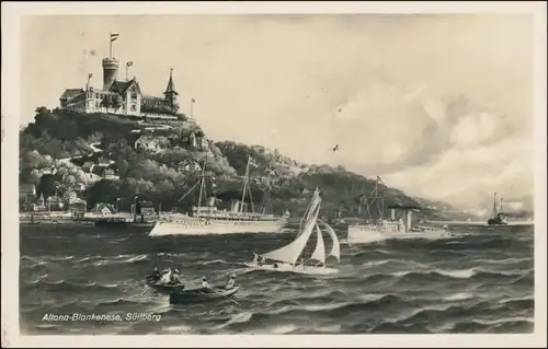 Blankenese-Hamburg Süllburg - Künstlerkarte - Dampfer und Segelboote 1931 