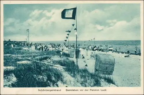 Ansichtskarte Schönberg (Holstein) Strandleben vor der Pension Luck 1929 