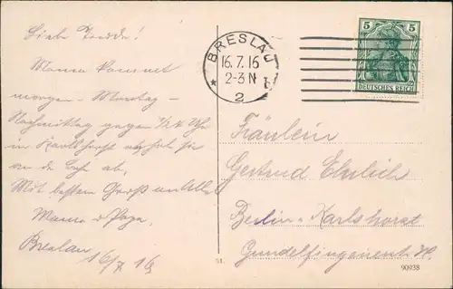Postcard Breslau Wrocław Partie an der alten Ohle 1916 