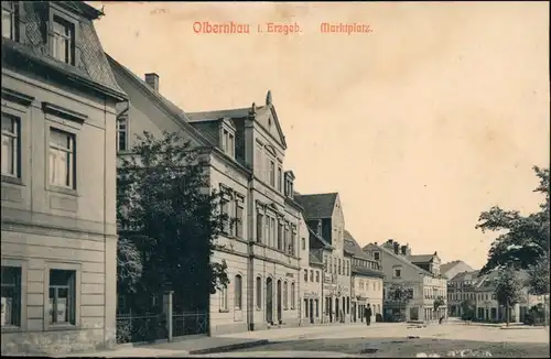 Ansichtskarte Olbernhau Marktplatz- Geschäfte 1909 