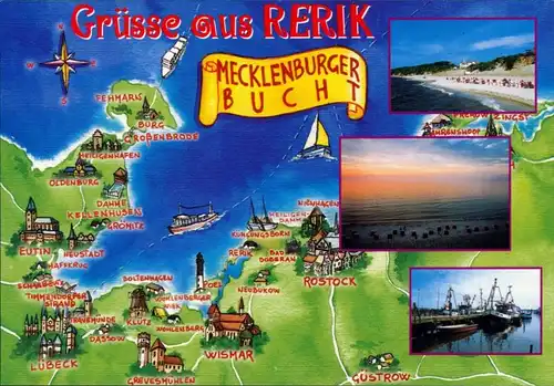 Ansichtskarte Rerik Landkarten-Ansichtskarte, Strand, Hafen 1995