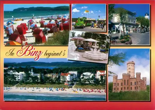 Binz (Rügen) Strand, Strandbahn, Brunnen, Luftbild, Jagdschloss Granitz 1995