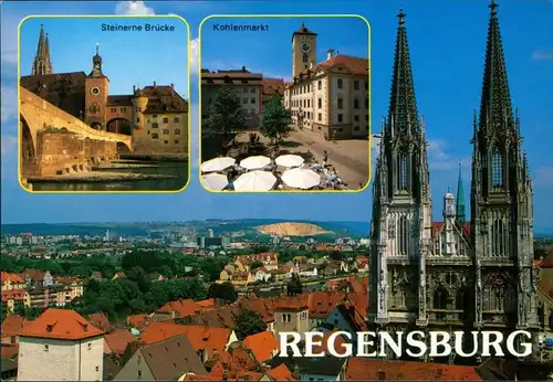Ansichtskarte Regensburg Steinerne Brücke, Kohlenmarkt, Dom 1999