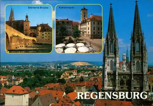 Ansichtskarte Regensburg Steinerne Brücke, Kohlenmarkt, Dom 1999