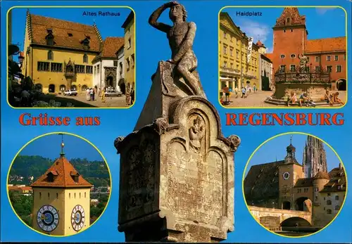 Ansichtskarte Regensburg Altes Rathaus, Haidplatz, Denkmal 1999