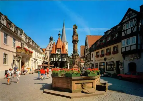 Ansichtskarte Michelstadt Markt mit Brunnen und Rathaus 1995