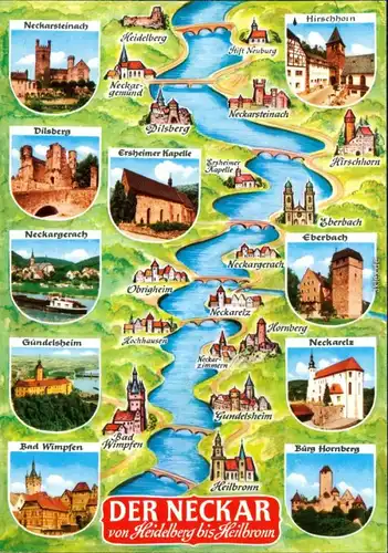 Heilbronn Landkarten-Ansichtskarte - Der Neckar von bis Heilbronn 1995