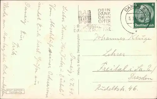 Postcard Danzig Gdańsk/Gduńsk St. Marienkirche 1941