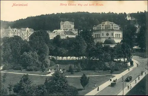 Marienbad Mariánské Lázně König Eduard Weg und kath. Kirche 1915