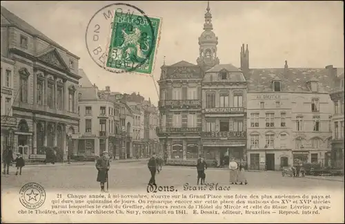 Postkaart Bergen Mons (Mont) Grand place - Geschäfte 1908 
