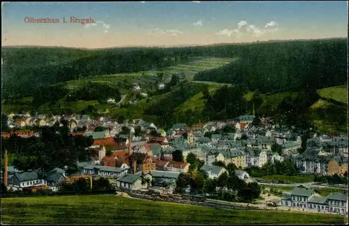 Ansichtskarte Olbernhau Blick auf den Ort und Bahnhof 1910