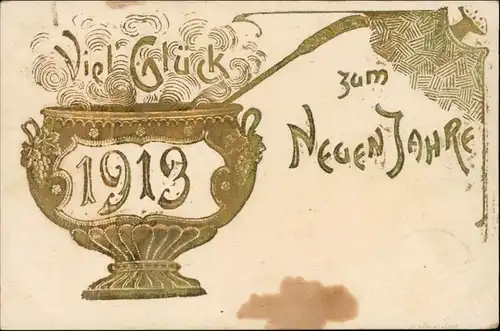 Ansichtskarte  Gold-Prägekarte: Neujahr 1913 Goldrand